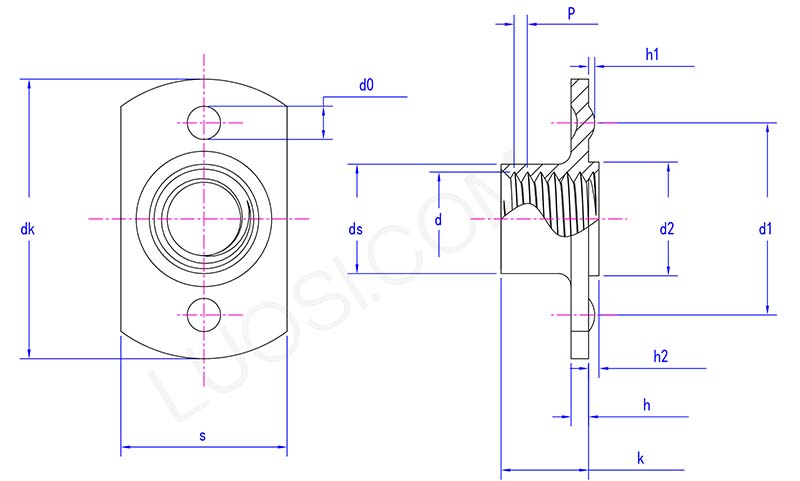 T style weld nuts with type 1A parameter