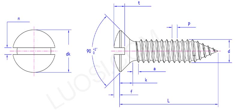 slotted raised countersunk head tapping screw parameter
